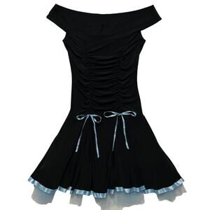 VTG Y2K Off The Shoulder Fairy Gothic Mini Dress Black Blue